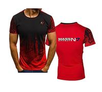 WIOSEN Dégradé à Manches Courtes pour Homme pour Mass Effect N7 imprimé Adultes été entraînement t-Shirts Travail séchage Rapide t-Shirts Chemises Confort décontracté à Manches Courtes, Red-XL