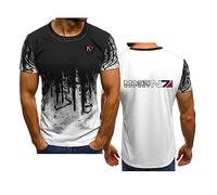 WIOSEN Dégradé à Manches Courtes pour Homme pour Mass Effect N7 imprimé Adultes été entraînement t-Shirts Travail séchage Rapide t-Shirts Chemises Confort décontracté à Manches Courtes,White-M