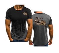 WIOSEN Été Hommes À Manches Courtes pour Monster Hunter Impression T-Shirts Décontractés Lâche Couleurs Contrastées Tops Confortable Respirant Demi Manches T-Shirts, Grey-2XL