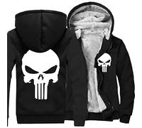 WIOSEN Homme Polaire Sweat à Capuche Anti héros Punisher Imprimé Vestes Manteaux Hiver Chaud Zipper Hooded Tops Coupe-Vent Pull à Manches Longues Sweat-Shirt pour Homme Teen,E-Aldult M