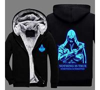 WIOSEN Hommes Vestes en Polaire d’extérieur Manteau Assassin/Creed Zip Up Sweat à Capuche d’Hiver Sweat-Shirt épais à Capuche Cardigan Hoody pour randonnée Jogger Escalade,Black-Aldult M