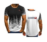 WIOSEN Mens Gradient T-Shirt for Mass Effect N7 Comfortable Sports Wicking Round Neck Short Sleeve Tees Loose Breathable Tops Unisex Soft Workwear,White-XL