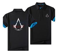 WIOSEN Polo Homme Classique Revers Manches Courtes pour Assassin Creed Imprimé Léger Tops avec Bouton Séchage Rapide Cool Athlétique Tennis Polos Chemises Vêtements,Black-Adult M