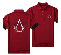 WIOSEN Polo Homme Classique Revers Manches Courtes pour Assassin Creed Imprimé Léger Tops avec Bouton Séchage Rapide Cool Athlétique Tennis Polos Chemises Vêtements,Red-Adult L