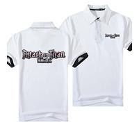 WIOSEN Polo T-Shirt Homme pour Attaque Titan Imprimé Homme Été Pull Sport Golf Manches Courtes Adolescent Moto Évacuation de l'Humidité Tops Casual Workwear,White-Adult M