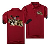 WIOSEN Polos pour Hommes Chemises pour Monster Hunter Impression T-Shirts à la Mode Respirants à Manches Courtes Séchage Rapide Classique Revers Top Vêtements de Travail,Red-Adult XL