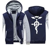 WIOSEN Sweats À Capuche Chauds pour Hommes Fullmetal Alchemist Prints Zipper Vestes Sweat-Shirt Adultes Laine Manches Longues Pull Tops Coupe-Vent Vêtements De Sport Épais avec Poches,D-Aldult 4XL