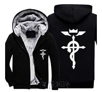 WIOSEN Sweats À Capuche Chauds pour Hommes Fullmetal Alchemist Prints Zipper Vestes Sweat-Shirt Adultes Laine Manches Longues Pull Tops Coupe-Vent Vêtements De Sport Épais avec Poches,C-Aldult 2XL