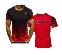 WIOSEN T-Shirts pour Hommes d'été à Manches Courtes pour Scania T-Shirts imprimés col Rond Respirant Confortable vêtements de Travail Adolescents Sport Demi-Manches Hauts à la Mode, Red-L