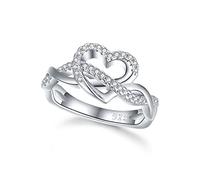 WIOY Bague de promesse pour femme en argent sterling 925 et oxyde de zirconium en forme de cœur, Argent, Zircon cubique