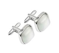 WIPPWER Cats Eye Stone Cufflinks for Mens Wedding Business Gifts Milky White Opal Cufflink