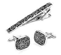 WIPPWER Custom Cufflinks and Tie Clip for Men, Silver Black Stainless Steel Tie Clip Rectangle Cool Cufflinks Suit Accessories Birthday Gifts for Men Tie Accessories