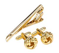 WIPPWER Fashion Gold Cufflinks Necktie Clip for Tie Pin for Mens Gift Classic Pattern Tie Bar Cufflinks Tie Clip Set