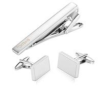 WIPPWER Mens Cufflinks and Tie Clip Set, Silver Stainless Steel Tie Clips Rectangle Cufflinks Suit Accessories Men Birthday Gifts for Men Tie Accessories