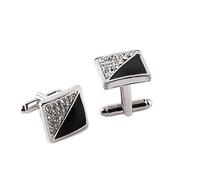 WIPPWER One Pair Men's Fashion Cufflinks Crystal Silver Color Button Tie Clips for Gentleman Shirt Wedding Cuff Links(Black)