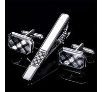 WIPPWER Sliver Plaid Cufflinks Necktie Clip for Tie Pin for Mens Gift Classic Pattern Tie Bar Cufflinks Tie Clip Set Men Jewelry