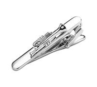 WIPPWER Tie Bar Clip, Silver Trumpet Stainless Steel Men's Clip on Ties Long Unisex Tie Clip on for Women Retirement Gifts for Women Tie Accessories