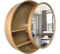 WIQUYBML Armoire de Toilette Ronde Noire de 70 cm avec Miroir Mural et Porte coulissante à Double Sens, décoration élégante, Rangement Peu encombrant pour Les médicaments (Jaune 50 cm)