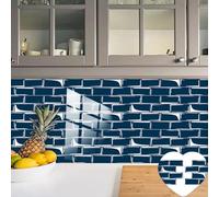 WIQUYBML Carrelage adhésif de qualité supérieure, Bleu foncé et Blanc, résistant à l'huile, pour Salle de Bain et Cuisine. Transferts muraux Amovibles en Vinyle, imperméables et repositionn