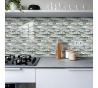 WIQUYBML Carrelage adhésif élégant Effet Brique Bleu Clair, résistant à l'huile, pour Salle de Bain et Cuisine. Transferts adhésifs en Vinyle imperméables et Amovibles, 27 x 27 cm (Lot de 1