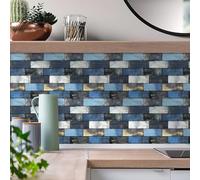 WIQUYBML Carrelage adhésif élégant, Gris et Bleu, Motif géométrique, résistant à l'huile, pour Salle de Bain et Cuisine. Transferts adhésifs en Vinyle imperméables et Amovibles, 27 x 27 cm