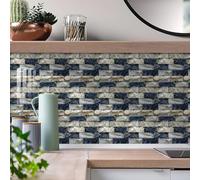 WIQUYBML Carrelage adhésif élégant, Motif Brique Bleu et Beige, résistant à l'huile, pour Salle de Bain et Cuisine. Transferts adhésifs en Vinyle imperméables et Amovibles, 27 x 27 cm (20 p