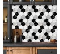 WIQUYBML Carrelage adhésif Hexagonal Noir et Blanc de qualité supérieure, résistant à l'huile, pour Salle de Bain et Cuisine. Transferts adhésifs en Vinyle imperméables et Amovibles, 27 x 2