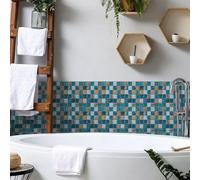 WIQUYBML Carrelage adhésif pour Cuisine 17 x 23 cm, Effet marbre Bleu rétro, à décoller et Coller au Mur, en PVC imperméable et résistant à l'huile, pour cheminée, décoration intérieure et