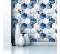 WIQUYBML Carrelage adhésif raffiné Effet marbre Bleu et Blanc, résistant à l'huile, pour Salle de Bain et Cuisine. Transferts adhésifs en Vinyle imperméables et Amovibles, 27 x 27 cm (40 pi