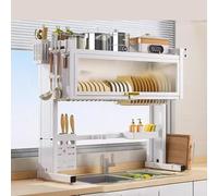 WIQUYBML Égouttoir à Vaisselle en Acier Carbone pour évier de Cuisine, Organiseur avec Armoire Anti-poussière, égouttoir pour Rangement sur comptoir (Blanc, 65 cm/24")