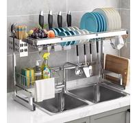 WIQUYBML Égouttoir à Vaisselle en Acier Inoxydable pour évier de Cuisine, avec Panier hygiénique, Support pour Planches à découper et Couverts, 5 Crochets (75 cm/29")