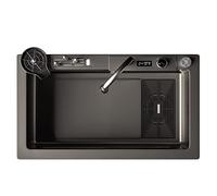 WIQUYBML Ensemble de 13 pièces en Acier Inoxydable 304 : évier Nano Waterfall avec Robinet extractible, Poste de Travail, Grand évier à Une cuve, Lave-Tasses et Bouton de vidange (Couleur :