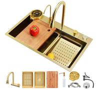 WIQUYBML Ensemble évier de Cuisine en Acier Inoxydable avec Robinet extractible, cuve Unique à Montage sur Le Dessus et revêtement Nano, Accessoires de Poste de Travail, Lave-cuisinières So