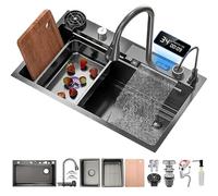 WIQUYBML Ensemble évier de Cuisine en Acier Inoxydable avec Robinet extractible, cuve Unique à Montage sur Le Dessus et revêtement Nano, Accessoires pour Poste de Travail : Lave-autocuiseur