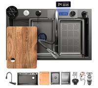 WIQUYBML Ensemble évier de Cuisine en Acier Inoxydable avec Robinet extractible, cuve Unique à Montage sur Le Dessus et revêtement Nano, Accessoires pour Poste de Travail : Lave-Batterie So