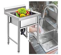 WIQUYBML Évier autoportant Commercial, en Acier Inoxydable, Pieds réglables de Type « Bullet », Compartiment Profond et surdimensionné pour buanderie ou Garage, 304 (50 cm/60 cm)