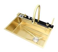 WIQUYBML Évier Cascade, Double évier avec Affichage LED, Lave-Tasses, Distributeur de Savon, mitigeur, Commandes sur Plan de Travail, etc. Poste de Travail de Cuisine