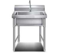 WIQUYBML Évier Commercial autoportant à Une cuve en Acier Inoxydable 304, avec Robinet et bonde, idéal pour la Restauration, Les ateliers, Les garages et Les buanderies.
