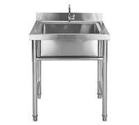 WIQUYBML Évier Commercial en Acier Inoxydable pour Cuisine Professionnelle, évier Simple, Plan de Travail et dosseret Haut, avec Support pour buanderie extérieure et Jardin.