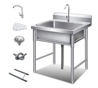 WIQUYBML Évier Commercial Portable carré en Acier Inoxydable 304 pour l'extérieur, avec bonde à Robinet pour Une cuve, autoportant et épais, idéal pour Garage, Restaurant, Cuisine ou buande