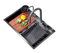 WIQUYBML Évier de Bar en Acier Inoxydable à cuve Unique avec Robinet extractible Multifonctionnel de Style campagnard et Ensemble d'accessoires Complet (Dimensions : 80 x 46 x 21 cm)