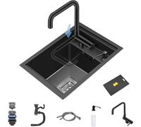 WIQUYBML Évier de Camping-Car en Acier Inoxydable avec Couvercle et Robinet Pliable (Gris foncé) 30 x 45 x 22 cm