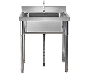 WIQUYBML Évier de Camping en Acier Inoxydable de qualité Commerciale, avec Support et Robinet, pour Cuisine et Maison, Usage extérieur et intérieur, Garage, Cuisine, buanderie.