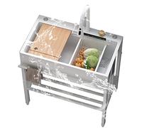 WIQUYBML Évier de Cuisine à Effet Cascade, évier de buanderie extérieur en Acier Inoxydable pour Le Lavage, Station de Lavage Utilitaire Commerciale à cuve Unique avec étagères de Rangement