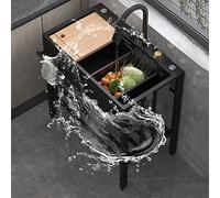 WIQUYBML Évier de Cuisine à Effet Cascade, évier de buanderie extérieur en Acier Inoxydable pour Le Lavage, Station de Lavage Utilitaire Commerciale à cuve Unique avec étagères de Rangement