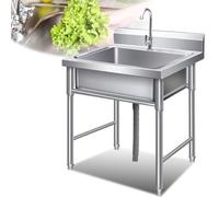 WIQUYBML Évier de Cuisine autoportant en Acier Inoxydable, à Une cuve, Usage Commercial, avec Robinet et bonde sans Plomb, idéal pour la buanderie, Le Garage ou Une Ferme.