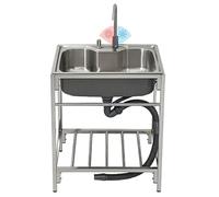 WIQUYBML Évier de Cuisine autoportant en Acier Inoxydable avec Robinet, crépine et étagère, Ensemble Commercial à Une cuve pour Restaurant, pour intérieur et extérieur.