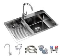 WIQUYBML Évier de Cuisine avec Planche à Laver, lavabo de Salle de Bain, Grand bac à lessive en Acier Inoxydable 304, Robinet à Grand coude et système de vidange (Couleur : Argent, Dimensio