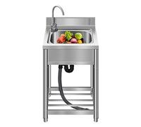 WIQUYBML Évier de Cuisine Commercial Mobile en Acier Inoxydable avec Robinet et bonde, Facile à Nettoyer pour Bar, Camping, Jardin extérieur, buanderie, Garage (55 * 50 x 85 cm)