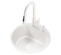 WIQUYBML Évier de Cuisine Compact Rond à Une cuve 36/40 cm • Mini-Bar en Acier Inoxydable Blanc pour Petite Cuisine, comptoir ou Zone de préparation • Facile à Nettoyer (42 x 42 x 19 cm)